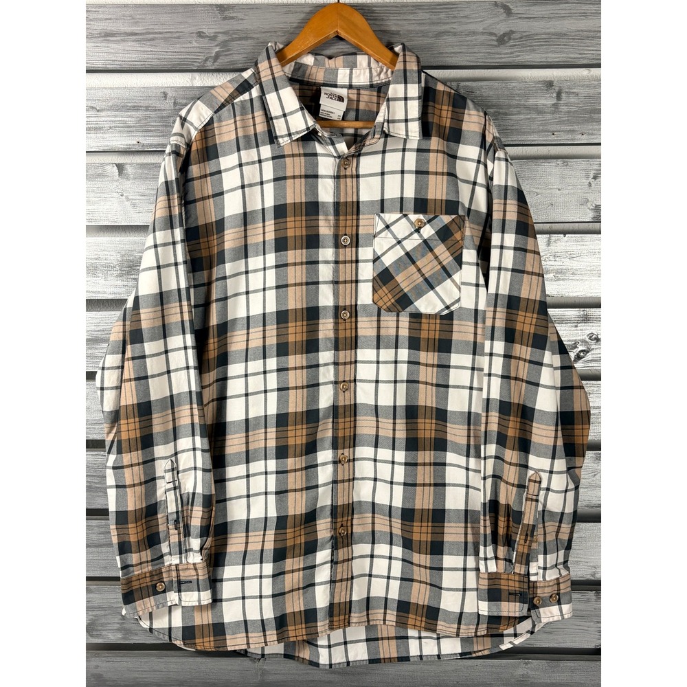 The North Face Mens XXL Plaid Button Down Shirt Brown Black White Long Sleeve